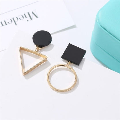 sengpan Korean Statement Black Acrylic Drop Earrings for Women Fashion Jewelry Vintage Geometric Gold Asymmetric Earring