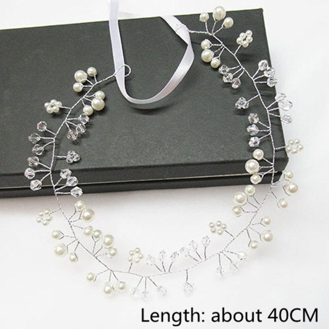 sengpan Wedding Hair Accessories Hand Woven Crystal Pearl Headband Women Girl Hair band Headwear Bridal Hairstyle Jewelry