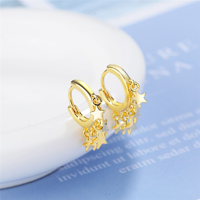 sengpan New Lovely Earring For Women Girls Bead Star Tassel Earrings Gold Silver Color Small Huggie Hoop Earring Oorbellen Gifts