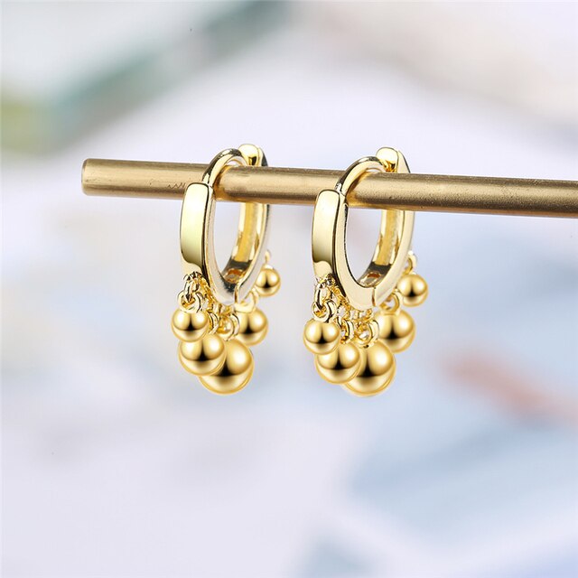 sengpan New Lovely Earring For Women Girls Bead Star Tassel Earrings Gold Silver Color Small Huggie Hoop Earring Oorbellen Gifts