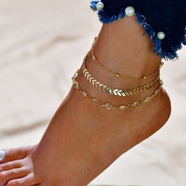 sengpan Christmas gifts ideas Gold Metal Shell Coconut Tree Female Anklets Barefoot Sandals Foot Summer Double Layers Anklets On Foot Ankle Bracelets