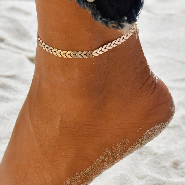 sengpan Christmas gifts ideas Gold Metal Shell Coconut Tree Female Anklets Barefoot Sandals Foot Summer Double Layers Anklets On Foot Ankle Bracelets