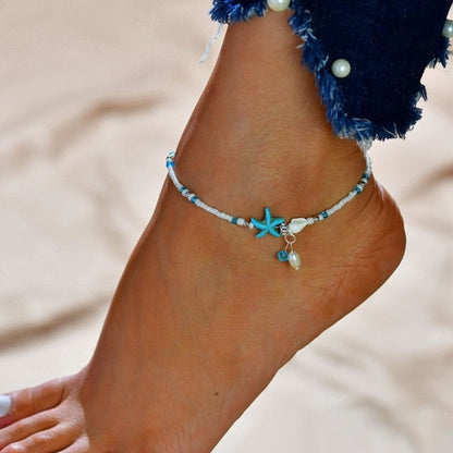 sengpan Christmas gifts ideas Gold Metal Shell Coconut Tree Female Anklets Barefoot Sandals Foot Summer Double Layers Anklets On Foot Ankle Bracelets