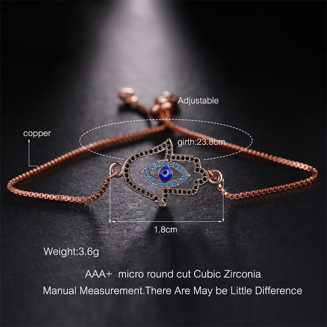 sengpan  Gold/Rose Gold Adjustable Chains Bracelets Greek Evil Eye Of Fatima Hamsa Hand Bracelets For Women Men