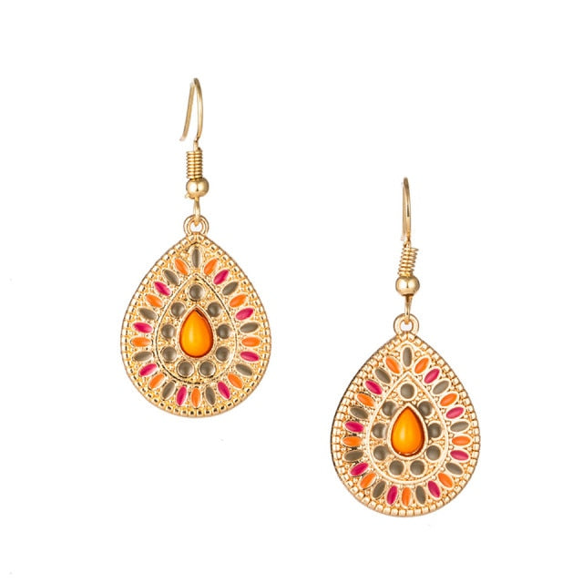 sengpan Christmas gifts ideas Bohemian Water Drop Earrings For Women Ethnic Vintage Long Resin Handmade Hanging Earring Female Indian Jewelry Bridal Gifts