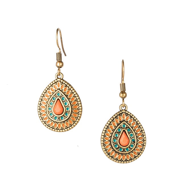 sengpan Christmas gifts ideas Bohemian Water Drop Earrings For Women Ethnic Vintage Long Resin Handmade Hanging Earring Female Indian Jewelry Bridal Gifts