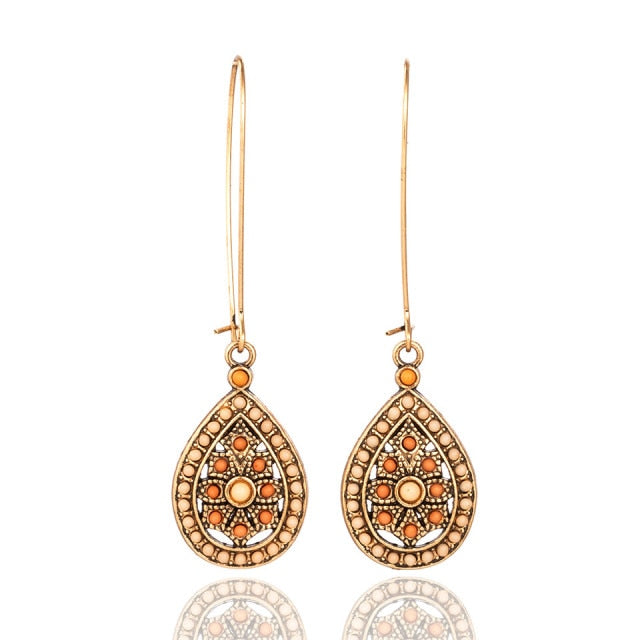 sengpan Christmas gifts ideas Bohemian Water Drop Earrings For Women Ethnic Vintage Long Resin Handmade Hanging Earring Female Indian Jewelry Bridal Gifts