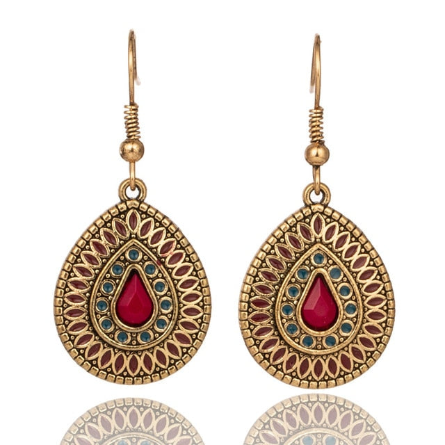 sengpan Christmas gifts ideas Bohemian Water Drop Earrings For Women Ethnic Vintage Long Resin Handmade Hanging Earring Female Indian Jewelry Bridal Gifts