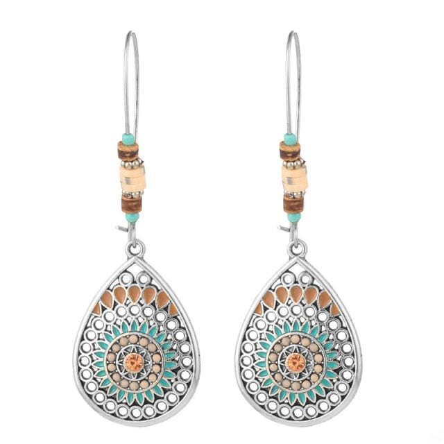 sengpan Christmas gifts ideas Bohemian Water Drop Earrings For Women Ethnic Vintage Long Resin Handmade Hanging Earring Female Indian Jewelry Bridal Gifts