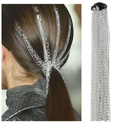 sengpan womens Christmas costume ideas Silver color Hair Extensions Clip Multi strand Long Tassel Chain Bridal Wedding Hair Accessories Headwear