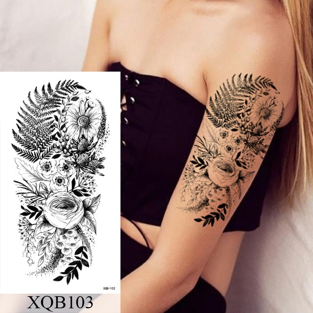 sengpan Waterproof Temporary Tattoo Sticker Flower Rose Flash Tattoos Lalash Tattoos Snake Lion Body Art Arm Fake Sleeve Tatoo Women