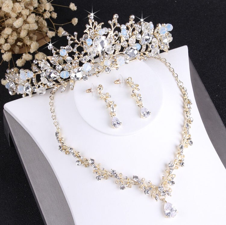 sengpan bridal jewelry set for wedding  Noble Crystal Bridal Jewelry Sets Vintage Gold Fashion Wedding Jewelry Tiara Necklace Earrings for Bride Hair Ornaments