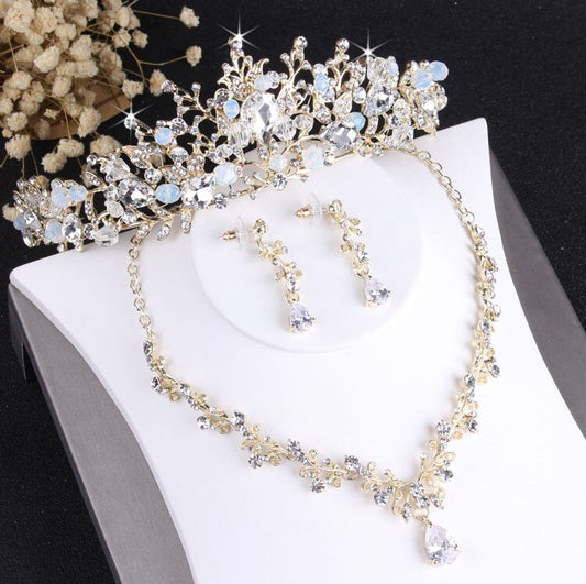 sengpan bridal jewelry set for wedding  Noble Crystal Bridal Jewelry Sets Vintage Gold Fashion Wedding Jewelry Tiara Necklace Earrings for Bride Hair Ornaments