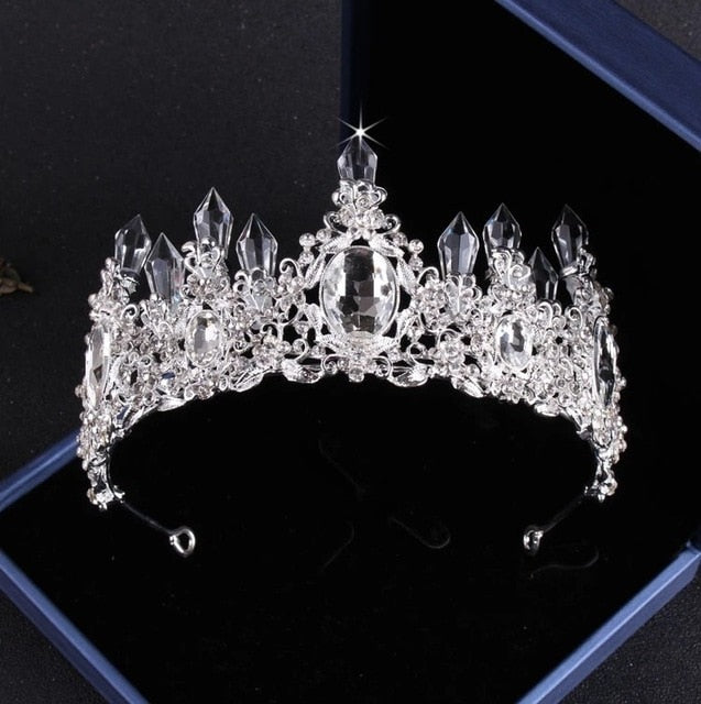 sengpan Luxury Big Rhinestone Bridal Jewelry Sets Silver Plated Crystal Crown Tiaras Necklace Earrings Set For Bride Hair Accessories