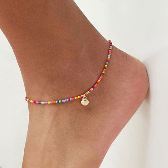 sengpan Bohemian Colorful Turkish Eyes Anklets for Women Gold Color Beads Summer Ocean Beach Ankle Bracelet Foot Leg Jewelry