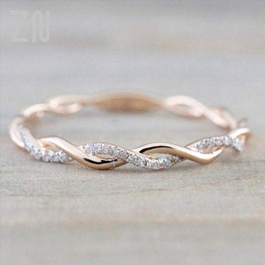 sengpan  New Rose Gold Color Twist Classical Cubic Zirconia Wedding Engagement Ring for Woman Girls Crystals Rings Jewelry Gift