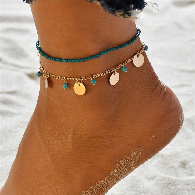 sengpan Bohemian Ocean Wave Whale Tail Anklet Bracelets Women Beach Silver Color Ankle Chain Foot Bracelet Summer Jewelry