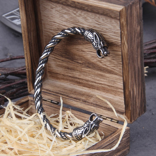 sengpan gifts for women Stainless Steel Nordic Viking Norse Dragon Bracelet Men Wristband Cuff Bracelets with Viking Wooden Box