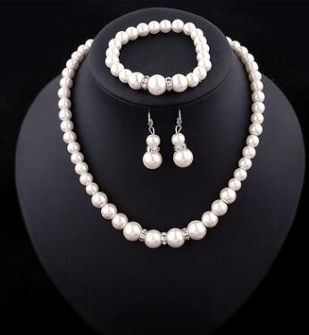 sengpan Pearl Jewelry Set Simulated Pearl Double Layer Women Earrings Necklace Bracelet Sets for Wedding N271