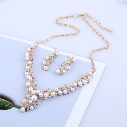 sengpan Pearl Jewelry Set Simulated Pearl Double Layer Women Earrings Necklace Bracelet Sets for Wedding N271