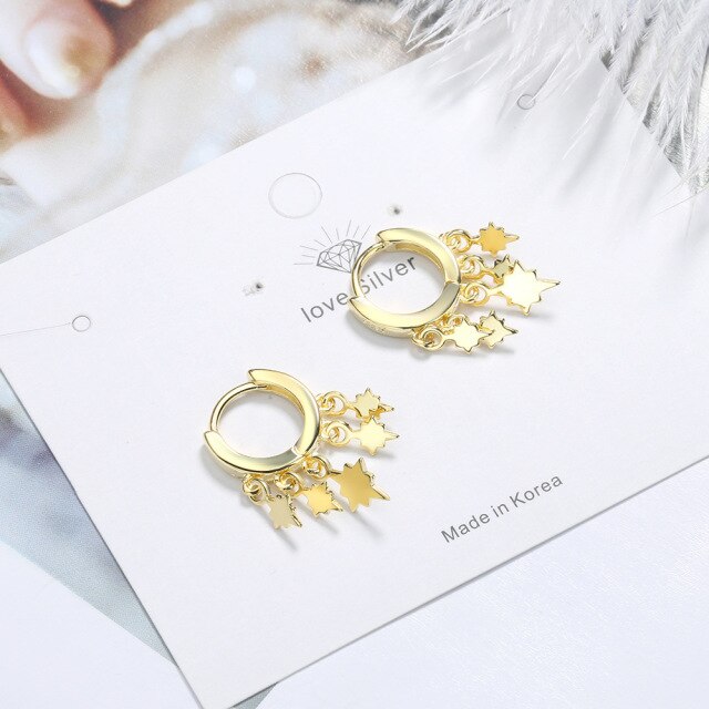 sengpan New Lovely Earring For Women Girls Bead Star Tassel Earrings Gold Silver Color Small Huggie Hoop Earring Oorbellen Gifts