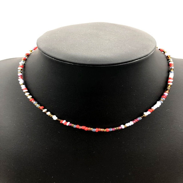 sengpan Simple Pearl Seed Beads Strand Necklace Women String Beaded Short Choker Necklace Jewelry Choker Necklace Summer Beach Boho Gift