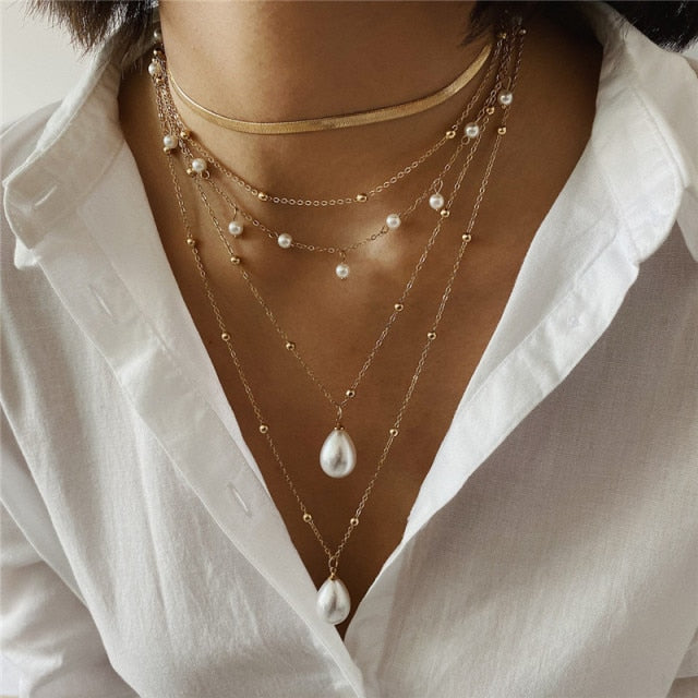 sengpan gifts for her hot sale new Bohemian Multi Layer Long Necklace for Women Imitation Pearl Choker Necklace Collars Statement Necklace Summer Jewelry