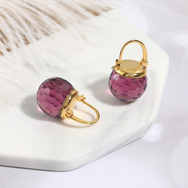 sengpan Vanssey Luxury Fashion Jewelry Purple Austrian Crystal Ball Heart Drop Earrings Wedding Party Accessories for Women New