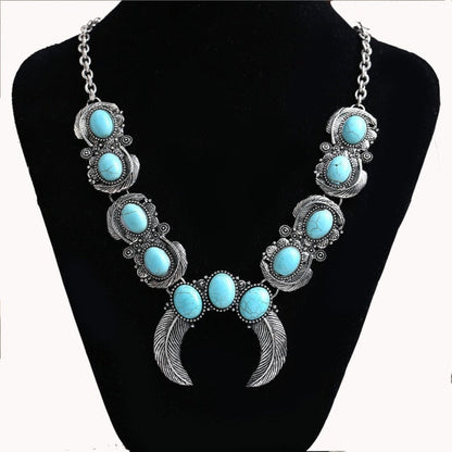 sengpan Christmas wishlist Indian Silvery Chain Squash Flower Necklaces Ethnic  Bohemia Tribal Big Chunky Statement Pendant for Women Moon Maxi Jewelry