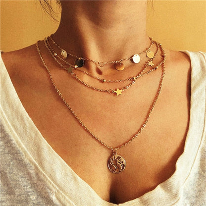 sengpan Vintage Pearl Necklaces For Women Fashion Multi-layer Shell Knot Pearl Chain Necklace NEW Coin Cross Choker Jewelry