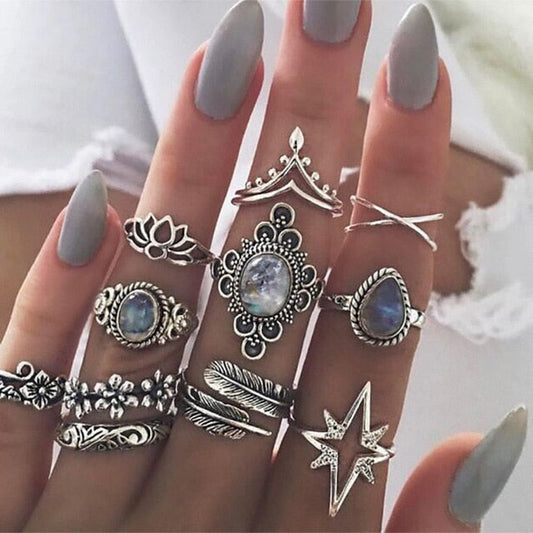 sengpan easter gifts for girls 22Styles Vintage Rings Set For Women Boho Moon Star Knuckle Finger Ring Female Bohemian Gold Silver Color Jewelry Accessories