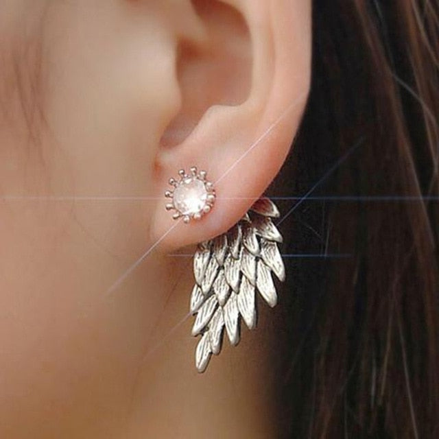 sengpan gifts for women  New Fashion Simulated Pearls Pendient  Angel Wings Leaf Feather Flowers Stud Earrings For Women Wedding Jewelry