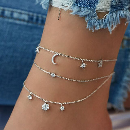 sengpan Christmas gifts ideas Vintage Multilayer Crystal Anklet Bohemia Star Moon Pendant Ankle Leg Sandal Anklet Jewelry Party Gift