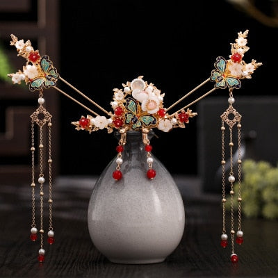 sengpan Luxury Fashion Bride Chinese style pearl tassel hairpin haircomb earrings set Xiuhe clothing headdress Hanfu accessories Jewelry