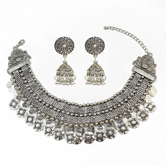 sengpan  gifts for women Afghan Vintage Tribal Silver Color Statement Collar Choker Bib Necklace Earring Jewelry Sets Indian Short Chain Coin Necklaces