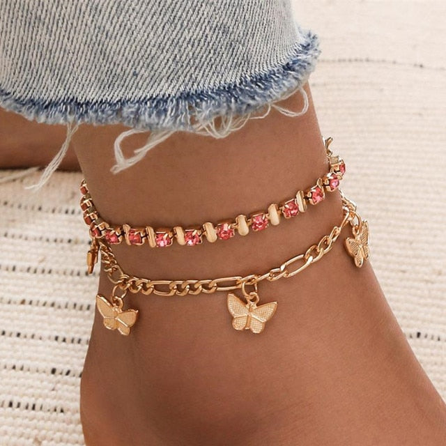 sengpan Punk Hip Hop Multilayer Chain Anklets For Women Girls New Bohemian Boho Leg Ankle Anklet Bracelet Beach New Jewelry