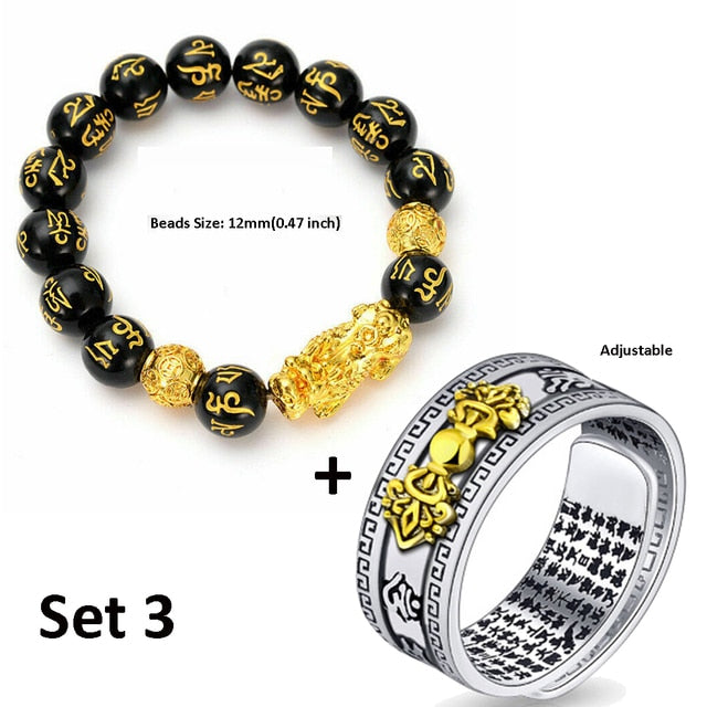 sengpan father's day gifts Men Pixiu Charms Ring Bracelet Chinese Feng Shui Amulet Wealth and Lucky Open Adjustable Ring Bead Bracelet