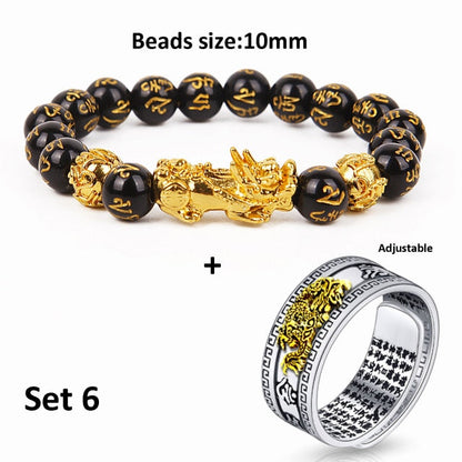 sengpan father's day gifts Men Pixiu Charms Ring Bracelet Chinese Feng Shui Amulet Wealth and Lucky Open Adjustable Ring Bead Bracelet