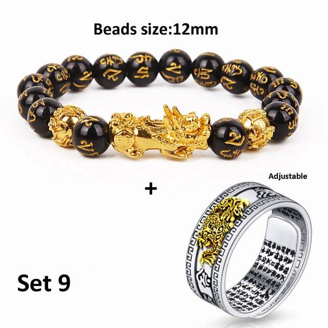 sengpan father's day gifts Men Pixiu Charms Ring Bracelet Chinese Feng Shui Amulet Wealth and Lucky Open Adjustable Ring Bead Bracelet