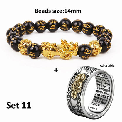 sengpan father's day gifts Men Pixiu Charms Ring Bracelet Chinese Feng Shui Amulet Wealth and Lucky Open Adjustable Ring Bead Bracelet