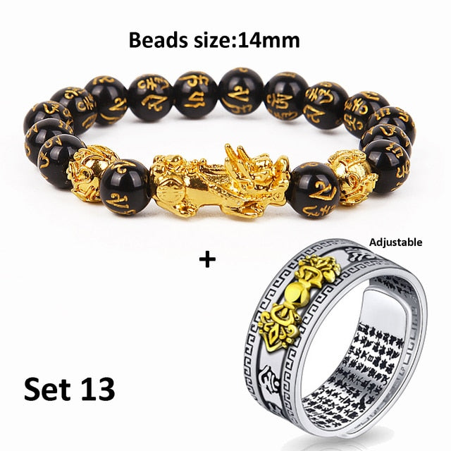 sengpan father's day gifts Men Pixiu Charms Ring Bracelet Chinese Feng Shui Amulet Wealth and Lucky Open Adjustable Ring Bead Bracelet