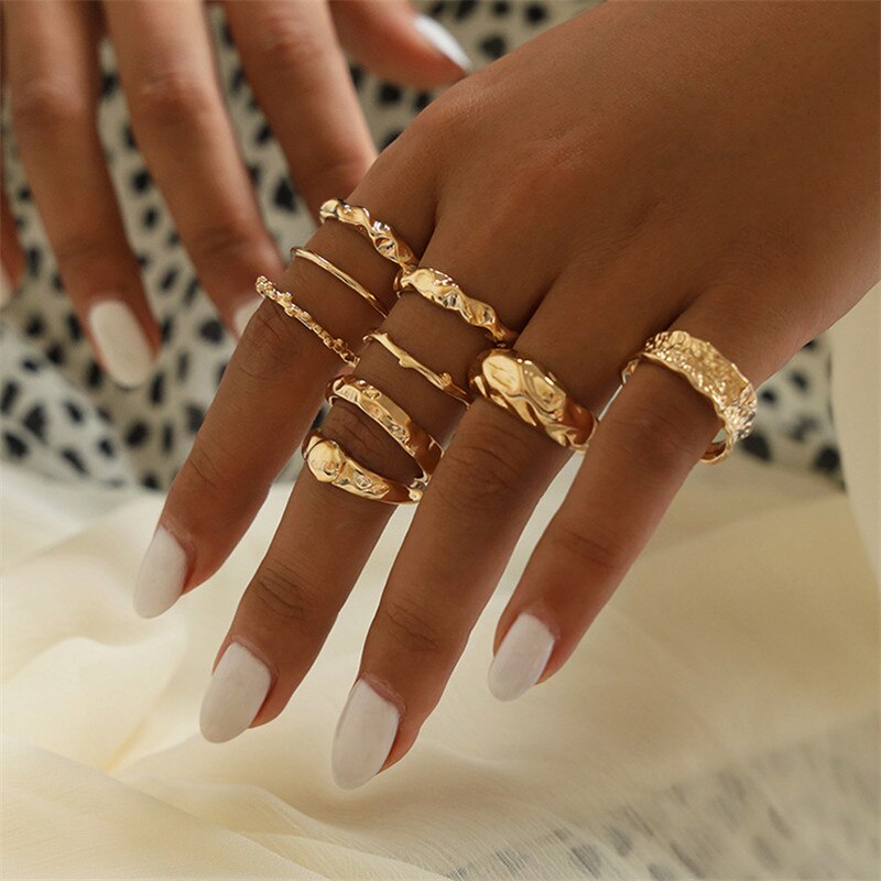 sengpan gifts for women 9Pcs/Set Gothic Metal Knuckle Rings For Women Irregular Geometric Ring Vintage Women Party Jewelry Gift