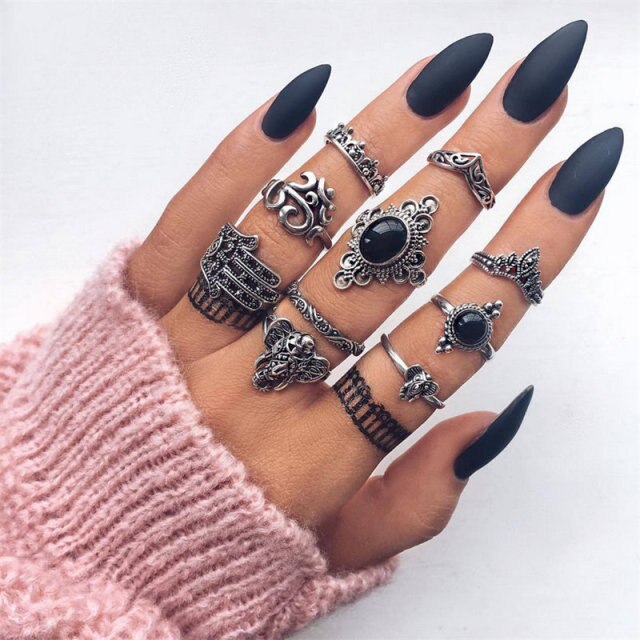 sengpan gifts for women 9Pcs/Set Gothic Metal Knuckle Rings For Women Irregular Geometric Ring Vintage Women Party Jewelry Gift