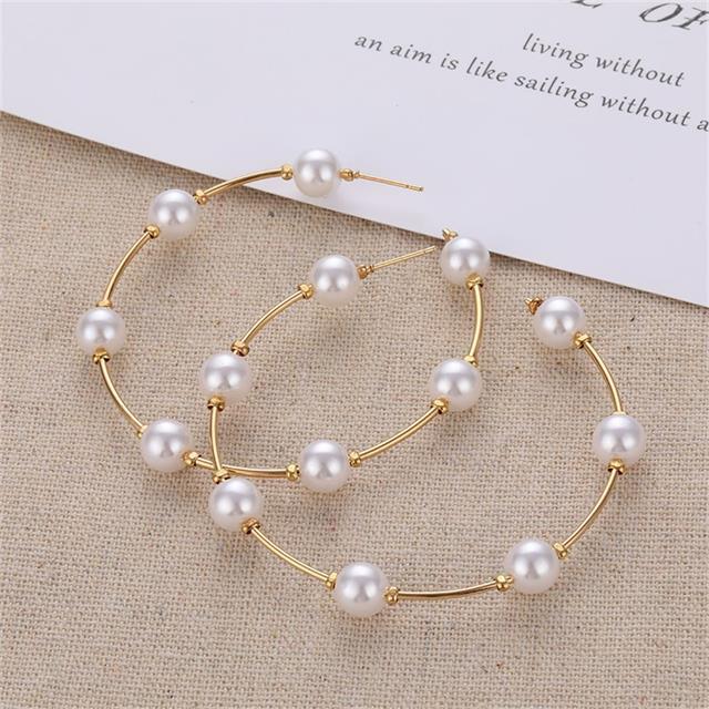 sengpan bridal jewelry set for wedding Big Circle Hoop Earrings For Women Simple Punk Ear Rings Brincos Round Acrylic Pearl Earring Set Fashion Jewelry Party Gift