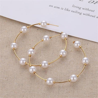 sengpan bridal jewelry set for wedding Big Circle Hoop Earrings For Women Simple Punk Ear Rings Brincos Round Acrylic Pearl Earring Set Fashion Jewelry Party Gift