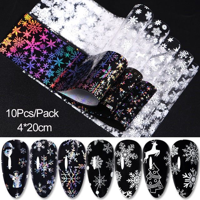 sengpan Christmas Silver Snowflakes Nail Art Foil Transfer Glitter Stickers 3D Nail Art Decals Designer Manicuring Decorationsengpan Christmas wishlist