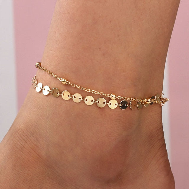 sengpan Bohemian Silver Color Anklet Bracelet On The Leg Fashion Heart Female Anklets Barefoot For Women Leg Chain Beach Foot Jewelry