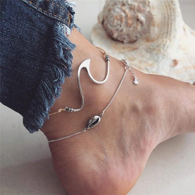 sengpan Bohemian Silver Color Anklet Bracelet On The Leg Fashion Heart Female Anklets Barefoot For Women Leg Chain Beach Foot Jewelry