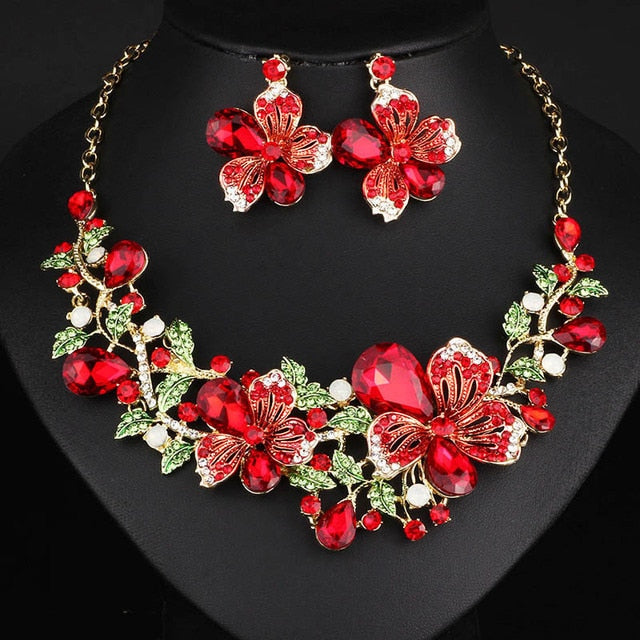 sengpan bridal jewelry set for wedding Fashion Wedding Jewelry Color Crystal Rhinestones Necklace Earrings set for Women Dubai Bridal Jewelry sets