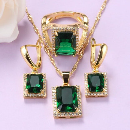 sengpan Christmas gifts ideas African Yellow-Gold Color  Jewelry Sets For Women Black Cubic Zirocnia Ring With Earrings Sets